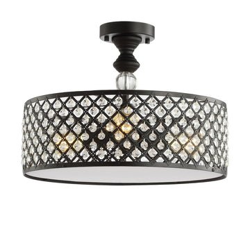 Elise 17" Crystal/Metal Drum Semi-Flush Mount - JONATHAN Y